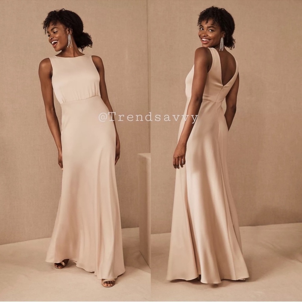 Anthropologie Beckett Oyster Satin Maxi Dress 8 Bridesmaid Wedding Formal Attire